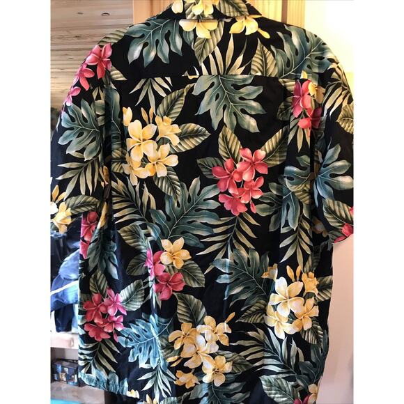 Malihini Vintage Men’s L Black Green Floral SS Button Down Cotton Hawaiian Shirt - Picture 10 of 12